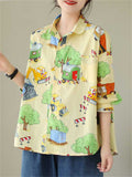 Retro Fun Cartoon Print Long Sleeve Shirt for Women