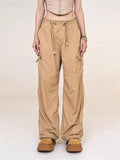 Loose Drawstring Waist Straight-Leg Cargo Pants for Female