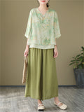 Women's Chinese Style V-Neck Double-Layer Floral Shirts