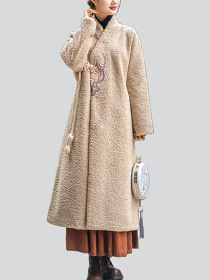 Chinese Style Warm Sherpa Blend Overcoats for Ladies