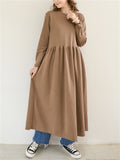 Winter Gentle Round Neck Long Sleeve A-Line Dress for Women