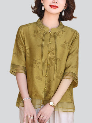 Women's Chinese Style Summer Flowy Short Sleeve Shirt