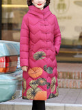 Warm Mid-length Hooded Printing Quilted Coats for Women