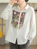 Flowers Print Long Sleeve Turn-down Collar Shirt for Ladies