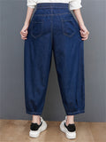 Women's Classic Blue Drawstring Loose Harem Jeans