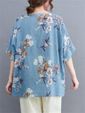 Female Bohemian Style Scoop Neck Half Sleeve Floral Print Shirt