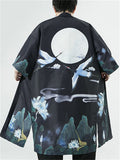 Ancient Style White Crane Moon Pattern Mid-Length Jacket