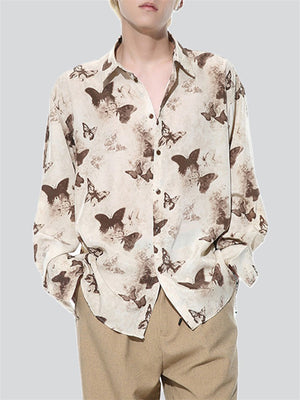 Vintage Butterfly Ink Print Men's Shirt