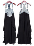 Denim Chiffon Patchwork Overall Dress for Women