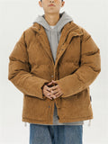 Male Solid Puffer Jackets Corduroy Cotton-padded Coats