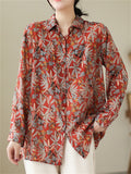 Women's Spring Retro All-Over Floral Print Lapel Button Shirt