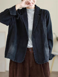 Women's Stylish Notched Lapel One Button Denim Blazer