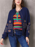 Women's Casual Slim-Fit Floral Embroidery Zipper Cotton Jacket