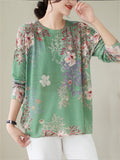 Women's Spring Floral Print Round Neck Long Sleeve Casual Shirt