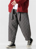 Warm Casual Male Cotton-padded Diamond Pattern Pants