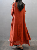 Casual V Neck Long Sleeve Swing Linen Dress