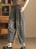 Women's Autumn Retro Plaid Loose Corduroy Long Pants