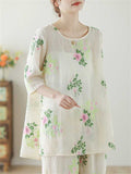 Female Lightweight Floral Leaf Embroidered Homewear Shirts