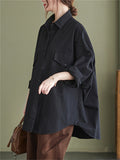 Trendy Lapel Chest Pocket Oversized Button Female Shirt