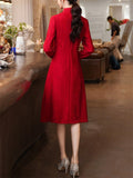 Female Oblique Placket Back Zip Cheongsam Dress