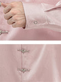 Men's Butterfly Jacquard Stand Collar Metal Button Tang Suit Shirt