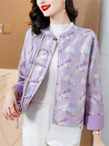 Women's Elegant Tassel Button Chrysanthemum Print Jacket