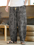 Men's Casual Grey Rose Print Loose Harem Pants