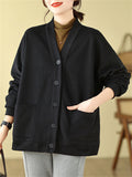 Women's Gentle Retro Single-Breasted Loose V Neck Jacket