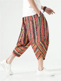 Men's Thai Style Ethnic Print Lace Up Cropped Pants