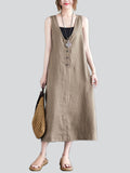 Summer U Neck Sleeveless Loose Linen A-Line Dress for Women