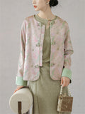 Elegant Round Neck Knot Button Pink Green Female Jacket