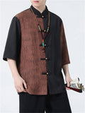 Men's Summer Fashion Half Sleeve Colorblocked Tang Suit Shirt