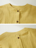 Women's Ethnic Embroideried Lantern Sleeve Stand Collor Button Linen Shirt