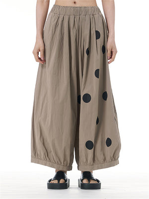 Large Size Polka Dot Print Wide Leg Pants for Women