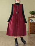 Women's Crew Neck Button Up Sleeveless Mid-Length Dress