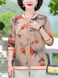 Women's Floral Print Zipper Plus Size Loose Jacket for Autumn