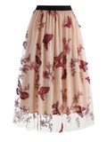 Flying Butterfly Embroidery Layered Tulle Skirts for Lady