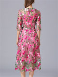 Women's Floral Embroidered Mid-length Lace Dress