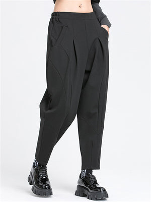 Black Gothic Pleated Tapered Pants for Women