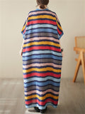 Colorful Stripes V Neck Vacation Long Dress for Women