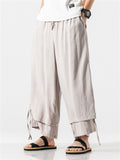 Men's Zen Buddhism Layered Side Slit Lace Up Linen Pants