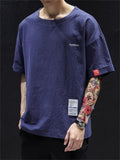 Male Stylish Half Sleeve Patch Round Neck Shirts