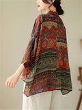 Ladies 3/4 Sleeve Ethnic Style Print Vintage Comfy Shirts