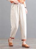 Comfortable Cotton Linen Drawstring Simple Tapered Pants for Women