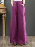 Women's Simple Linen High Waist Drawstring Wide Leg Pants