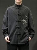 Men's Retro Bamboo Leaf Embroidery Stand Collar Shirt