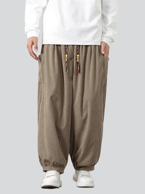 Loose Fit Braided Drawstring Corduroy Pants for Men