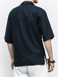 Men's Summer Vacation Stand Collar Button Short Sleeve Linen Shirt