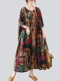 Plus Size Round Neck Abstract Print Oversized Dress for Women