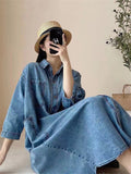 Women's Casual Oversized 3/4 Sleeve Blue Denim Shirt Dress